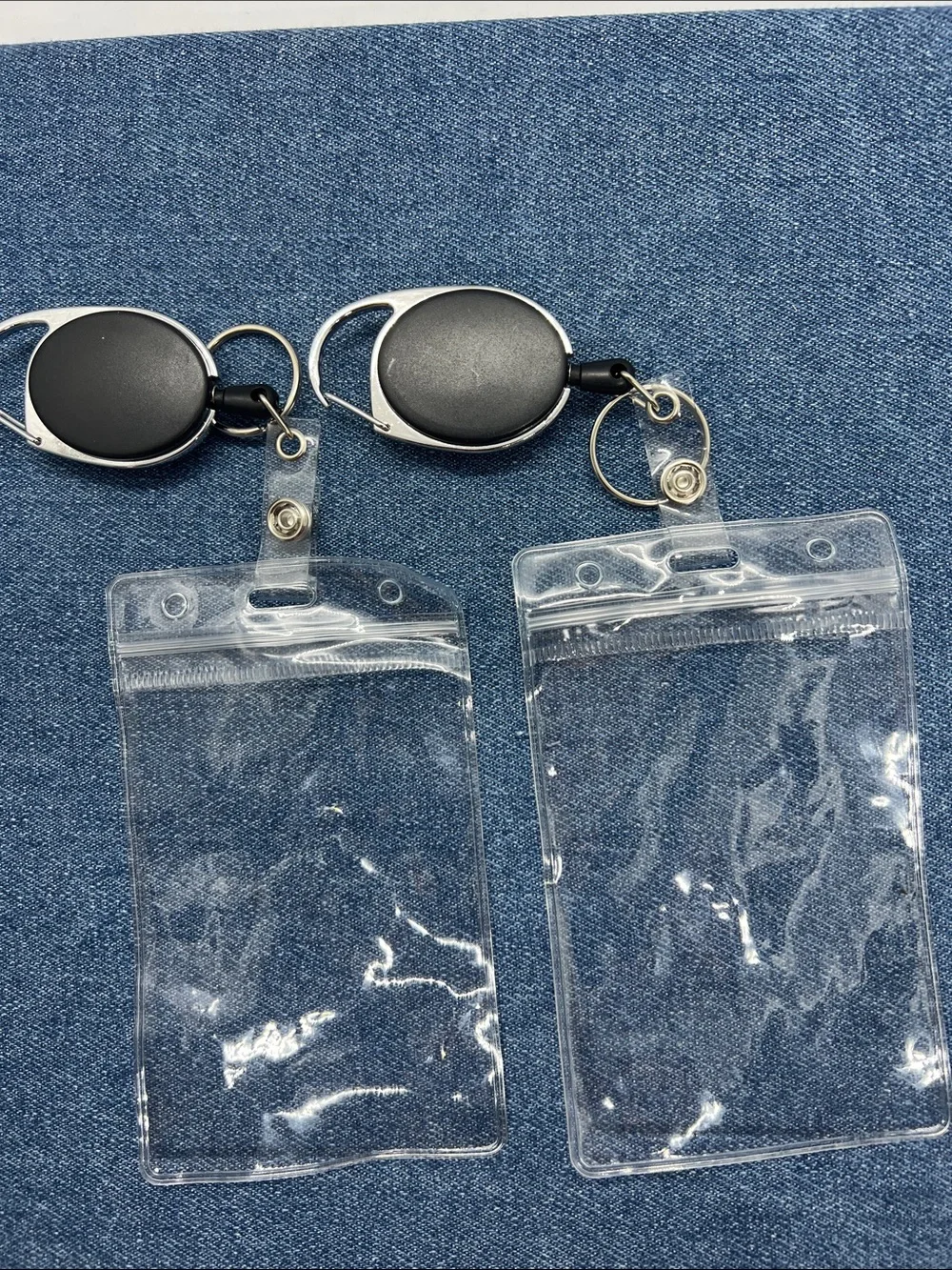 Set of 2 Badge Reel Clip on Retractable ID Holders with Zip Close Pouches NWT